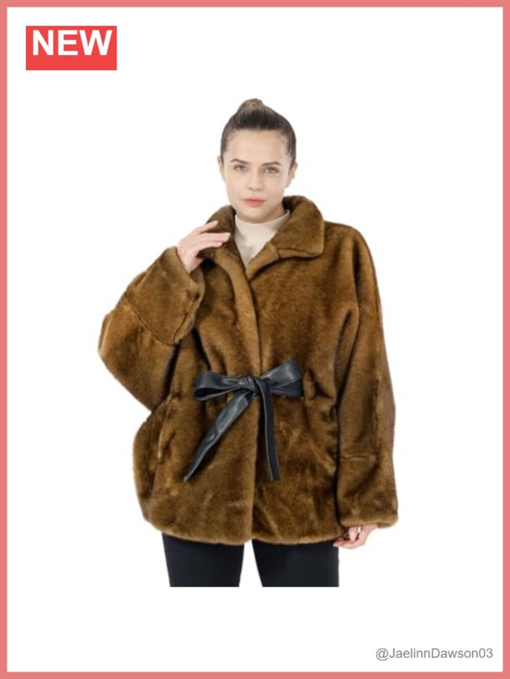 Loose Faux Fur Jacket Winter Warm Fluffy Faux Fur Coat with Belt & Pockets